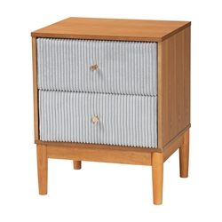 Baxton Studio Taylin Mid-Century Grey Corduroy and Oak Brown Wood 2-Drawer Nightstand